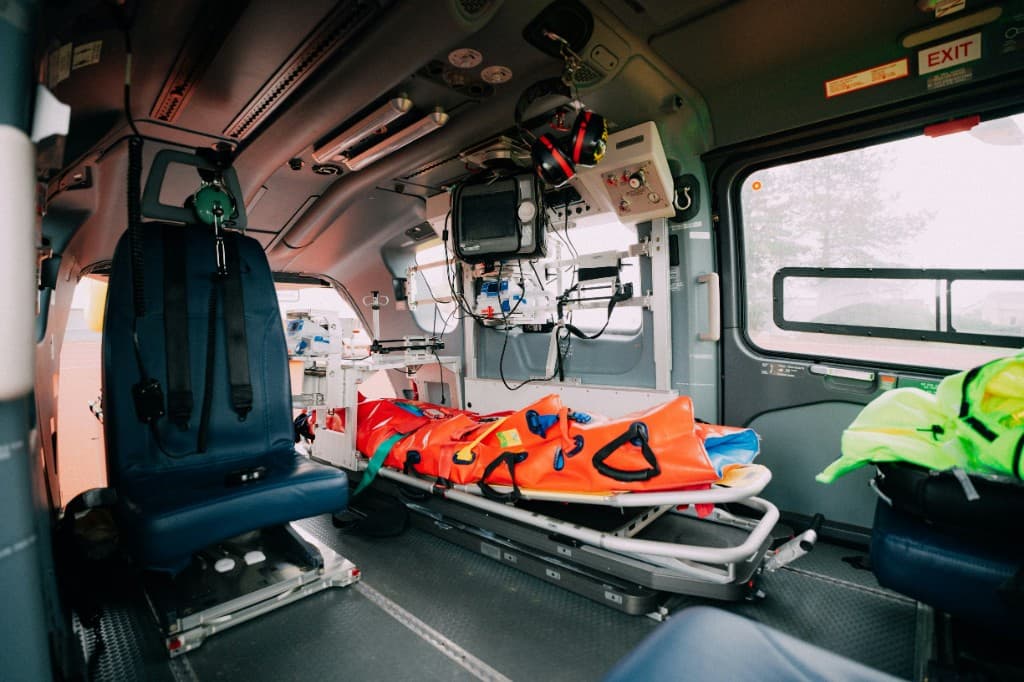 Interior of an ambulance prepared for active patient care.